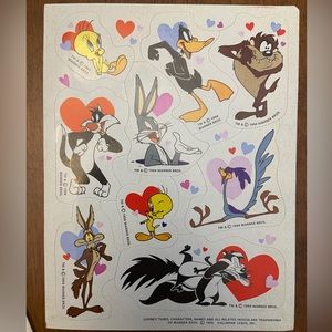 Looney Toons - 1994 Valentine Stickers - 3 sheets total